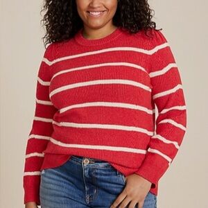 Maurices Red and Cream Striped Knit Sweater